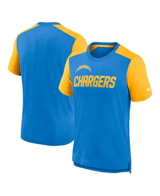 Men's Nike Heathered Powder Blue, Gold Los Angeles Chargers Color Block Team Name T-shirt