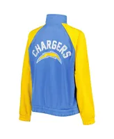 Women's G-iii 4Her by Carl Banks Powder Blue, Gold Los Angeles Chargers Confetti Raglan Full-Zip Track Jacket