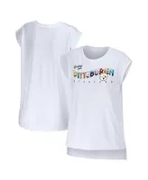 Women's Wear by Erin Andrews White Pittsburgh Steelers Greetings From Muscle T-shirt