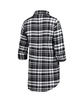 Women's Concepts Sport Black, Silver Las Vegas Raiders Mainstay Flannel Full-Button Long Sleeve Nightshirt