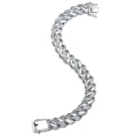 Bold Men's Curb Chain Bracelet with Iced Out Cubic Zirconia in Sterling Silver