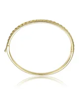 Genevive Sterling Silver 14k Yellow Gold Plated with Cubic Zirconia Chain Link Stiff Bangle Bracelet