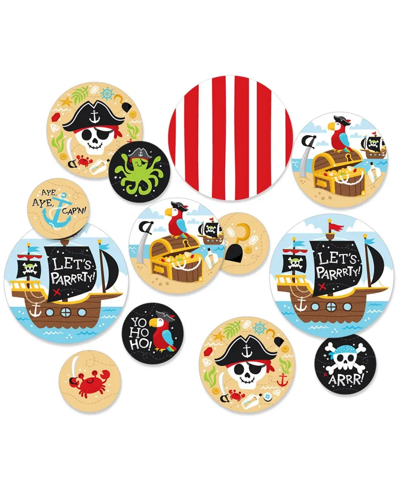Big Dot of Happiness Pirate Ship Adventures - Skull Birthday Party Circle  Sticker Labels - 24 Count