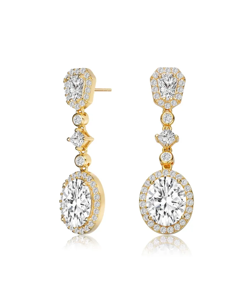 Genevive Gv Sterling Silver with Gold Plated Clear Oval with Princess and Round Cubic Zirconia Accent Long Drop Earrings