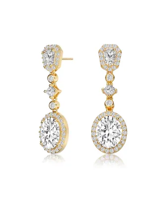 Genevive Gv Sterling Silver with Gold Plated Clear Oval with Princess and Round Cubic Zirconia Accent Long Drop Earrings