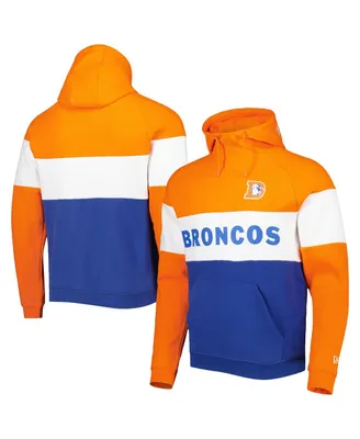 Men's New Era Royal, Orange Denver Broncos Colorblock Throwback Pullover Hoodie