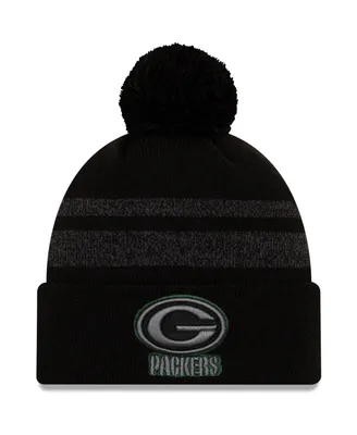 Men's New Era Black Green Bay Packers Dispatch Cuffed Knit Hat With Pom