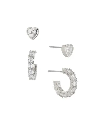 Eliot Danori Cubic Zirconia 2-Pieces Heart Studs and Small Hoops Earring Set, Created for Macy's