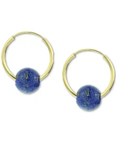 Freshwater Pearl Huggie Hoop Earrings 14k Gold, 0.65" (Also Jade, Lapis Lazuli, Turquoise, Rose Quartz, & Onyx)