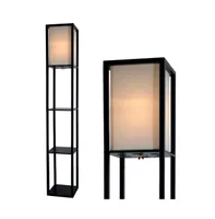 Lightaccents Shelf Lamp Standing Floor Lamp with Shelves 63" Tall Wood with White Linen Shade