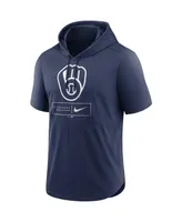 Men's Nike Navy Milwaukee Brewers Logo Lockup Performance Short-Sleeved Pullover Hoodie