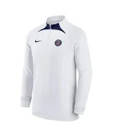 Men's Nike White Paris Saint-Germain Strike Drill Performance Raglan Quarter-Zip Long Sleeve Top