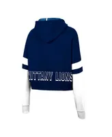 Women's Colosseum Heather Navy Penn State Nittany Lions Throwback Stripe Arch Logo Cropped Pullover Hoodie