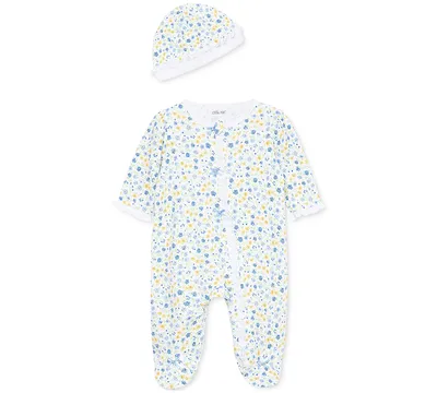 Little Me Baby Girls Dainty Blossoms Coverall and Hat, 2 Piece Set