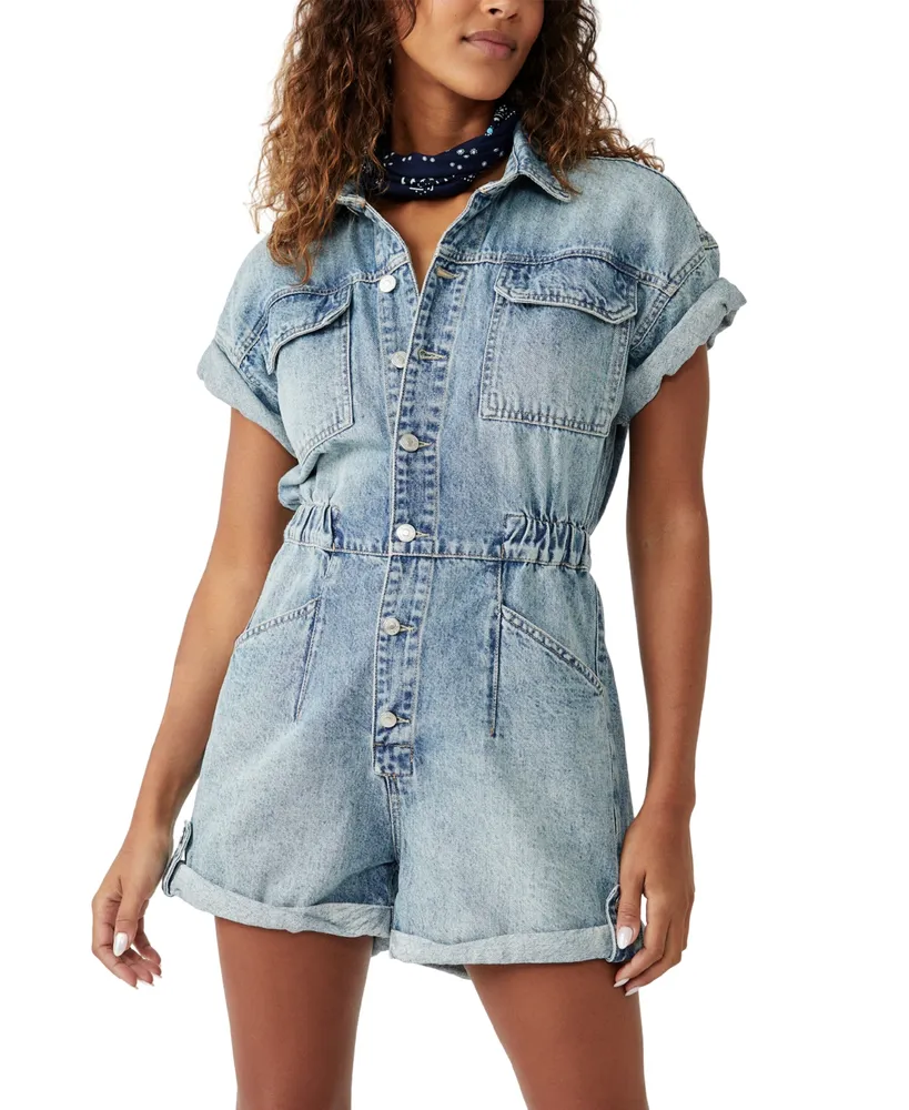 Free People Women's Marci Cuffed Denim Shortalls