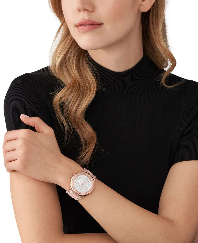Michael Kors Women's Lennox Three-Hand Blush Silicone Strap Watch, 43mm