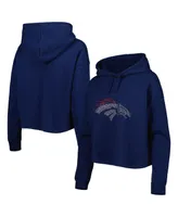 Women's Cuce Navy Denver Broncos Crystal Logo Cropped Pullover Hoodie