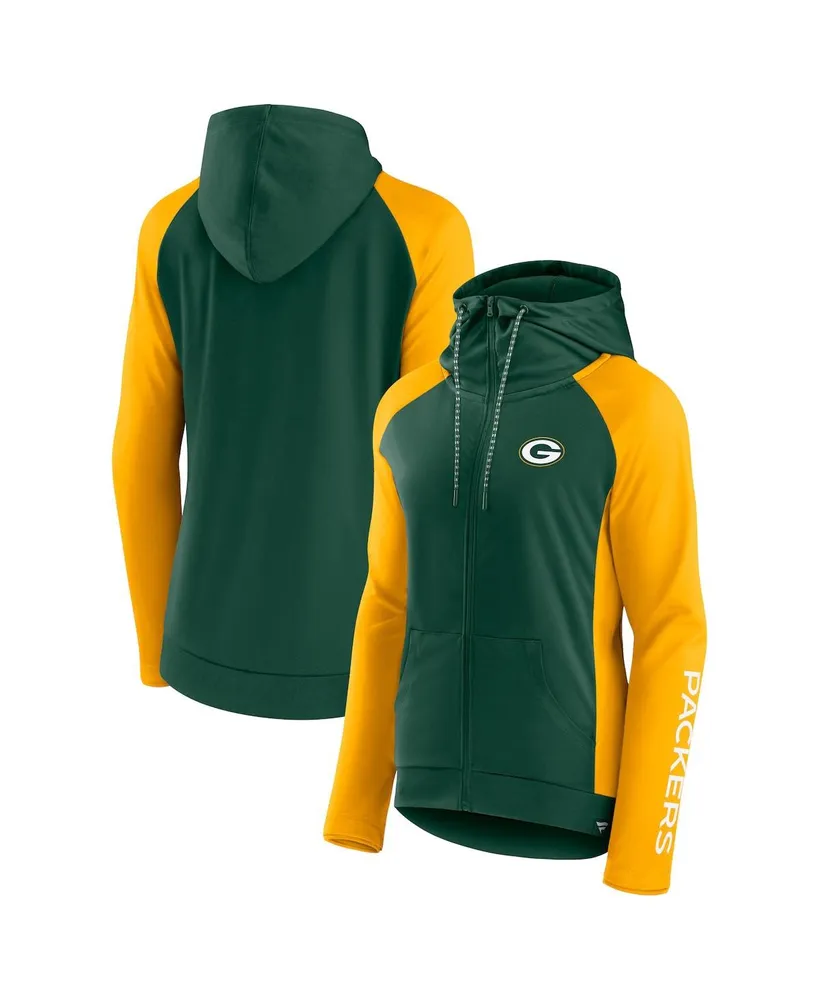 Women's Fanatics Green and Gold Bay Packers End Around Raglan Full-Zip Hoodie