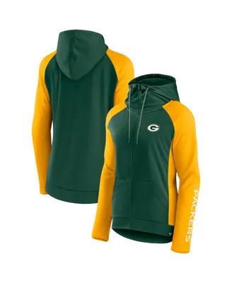 Women's Fanatics Green and Gold Bay Packers End Around Raglan Full-Zip Hoodie