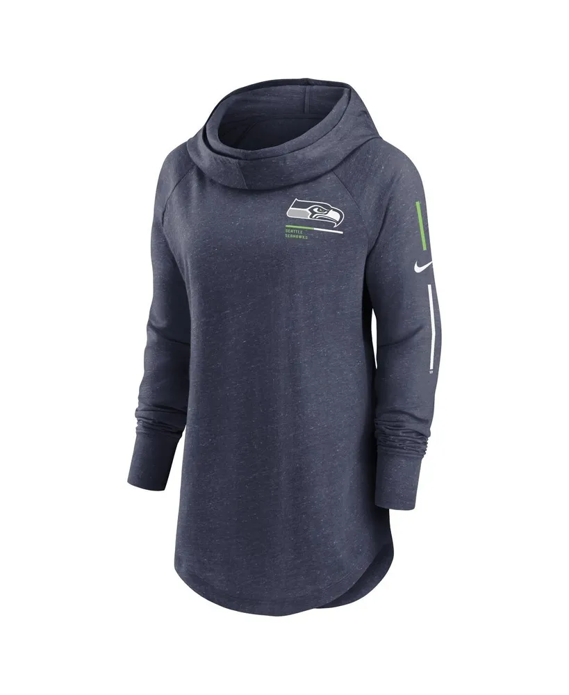 Women's Nike College Navy Seattle Seahawks Minimal Statement Raglan Funnel Neck Pullover Hoodie