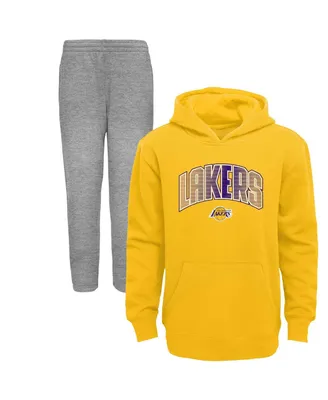 Little Boys and Girls Gold, Heather Gray Los Angeles Lakers Double Up Pullover Hoodie and Pants Set