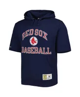 Men's Mitchell & Ness Navy Boston Red Sox Cooperstown Collection Washed Fleece Pullover Short Sleeve Hoodie