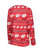 Women's Concepts Sport Red Wisconsin Badgers Flurry Ugly Sweater Long Sleeve T-shirt and Pants Sleep Set