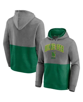 Men's Fanatics Heathered Gray and Kelly Green Minnesota North Stars Block Party Classic Arch Signature Pullover Hoodie