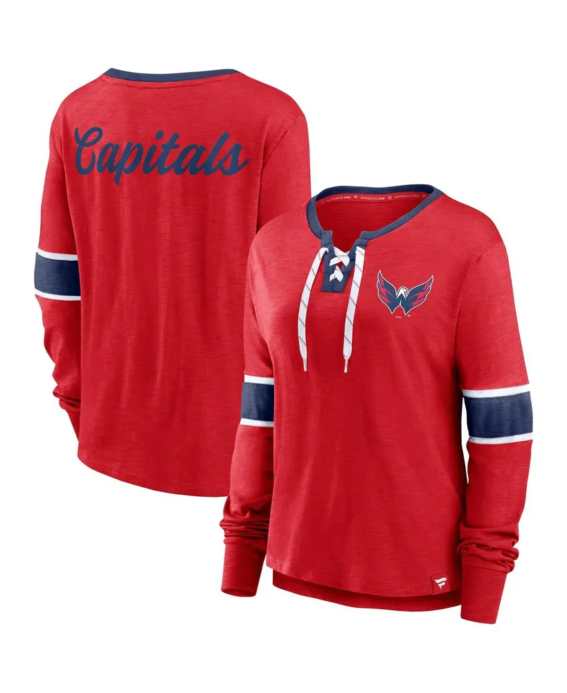 Women's Fanatics Red Washington Capitals Effervescent Exclusive Lace-Up Long Sleeve T-shirt