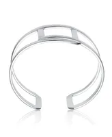 Genevive Sterling Silver White Gold Plated with Wide Cuff Stiff Intertwined Bangle