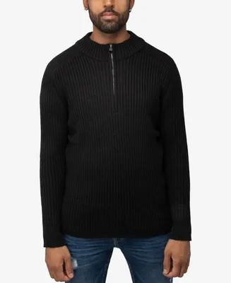 X-Ray Men's Ribbed Mock Neck Quarter-Zip Sweater