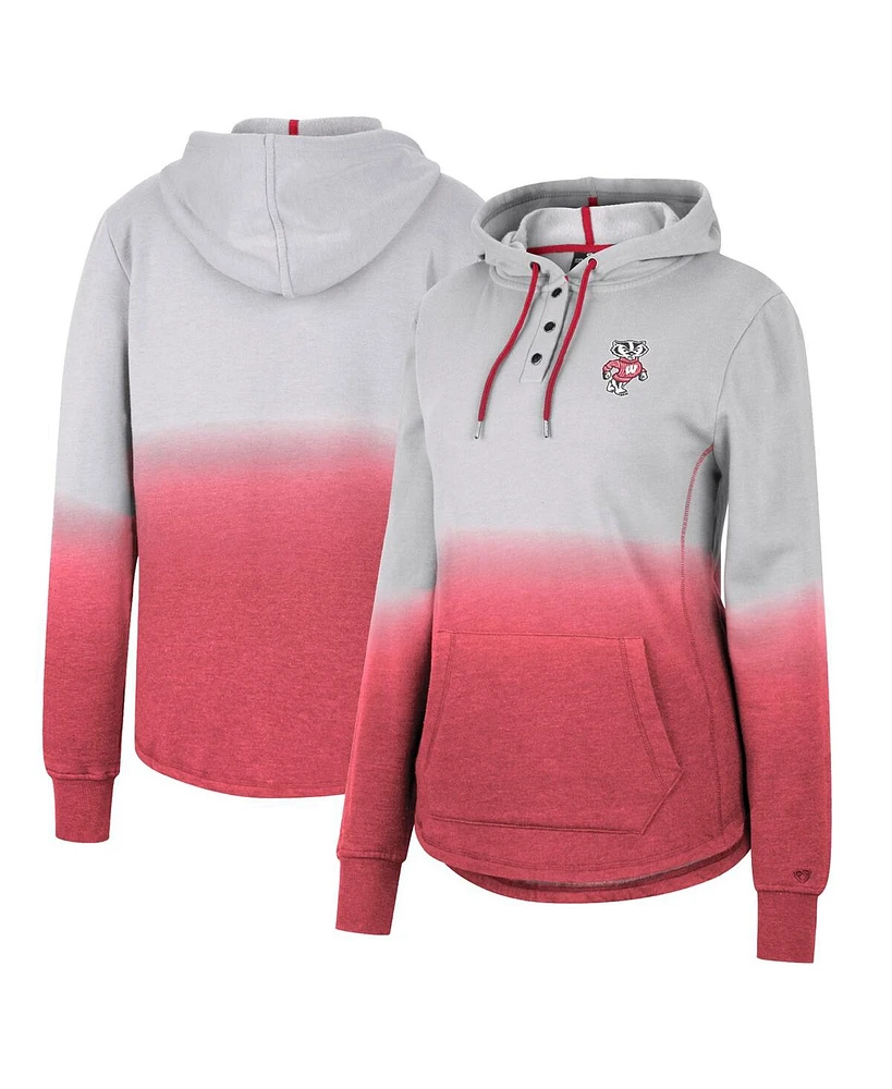 Women's Colosseum Gray, Red Wisconsin Badgers Aurelia Dip-Dye Quarter-Snap Pullover Hoodie
