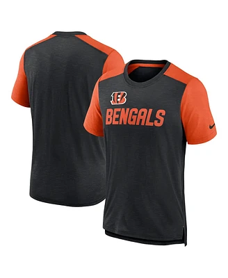 Men's Nike Heathered Black, Heathered Orange Cincinnati Bengals Color Block Team Name T-shirt