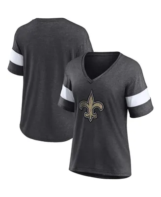 Women's Fanatics Heathered Charcoal, White New Orleans Saints Distressed Team Tri-Blend V-Neck T-shirt