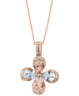 Lali Jewels Aquamarine (1-3/8 ct. t.w.), Morganite (1-1/3 ct. t.w.) & Diamond (1/3 ct. t.w.) Flower Pendant Necklace in 14k Rose Gold, 16" + 2" extend