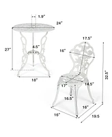 3PCS Cast Aluminum Patio Bistro Furniture Set Rose Design Outdoor
