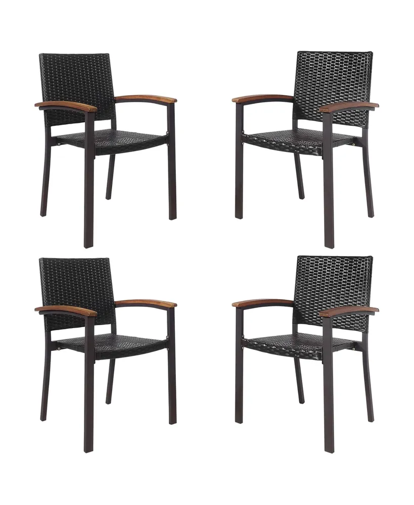 Costway Set of 4 Outdoor Patio Pe Rattan Dining Chairs Armrest Stackable Garden