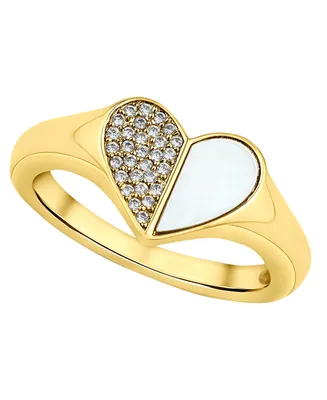 and Now This Cubic Zirconia Cultivated Mother of Pearl 18K Gold-Plated Heart Ring