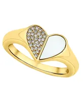 and Now This Cubic Zirconia Cultivated Mother of Pearl 18K Gold-Plated Heart Ring