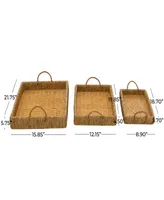 Rosemary Lane Bamboo Woven Tray with Handles, Set of 3, 22", 20", 19" W