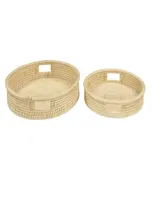 Rosemary Lane Light Rattan Tray with Slot Handles, Set of 2, 20", 16" W