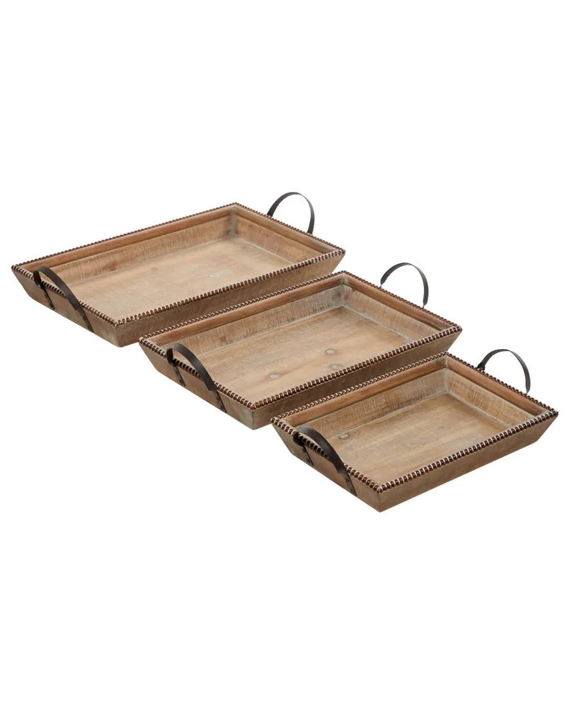 Rosemary Lane Wood Tray with Metal Handles, Set of 3, 20", 24", 27" W