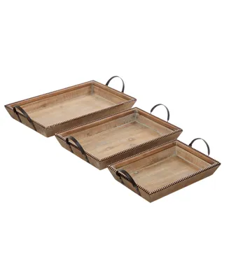 Rosemary Lane Wood Tray with Metal Handles, Set of 3, 20", 24", 27" W