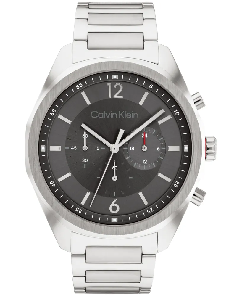 Calvin Klein Men's Multifunction Silver-Tone Stainless Steel Bracelet Watch 45mm