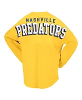 Women's Fanatics Gold Nashville Predators Spirit Lace-Up V-Neck Long Sleeve Jersey T-shirt