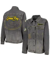 Women's The Wild Collective Denim Green Bay Packers Faded Button-Up Jacket