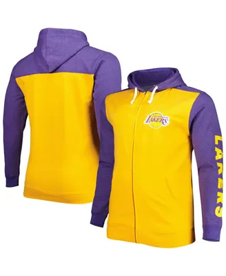 Men's Fanatics Gold, Purple Los Angeles Lakers Big and Tall Down Distance Full-Zip Hoodie