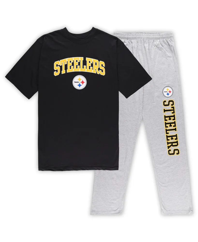 Men's Concepts Sport Black and Heather Gray Pittsburgh Steelers Big Tall T-shirt Pants Sleep Set