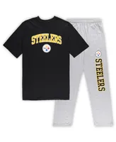 Men's Concepts Sport Black and Heather Gray Pittsburgh Steelers Big Tall T-shirt Pants Sleep Set