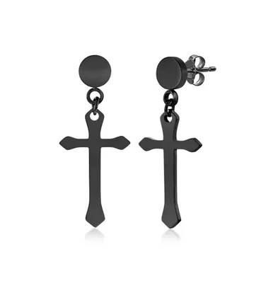 Stainless Steel Polished Cross Earrings